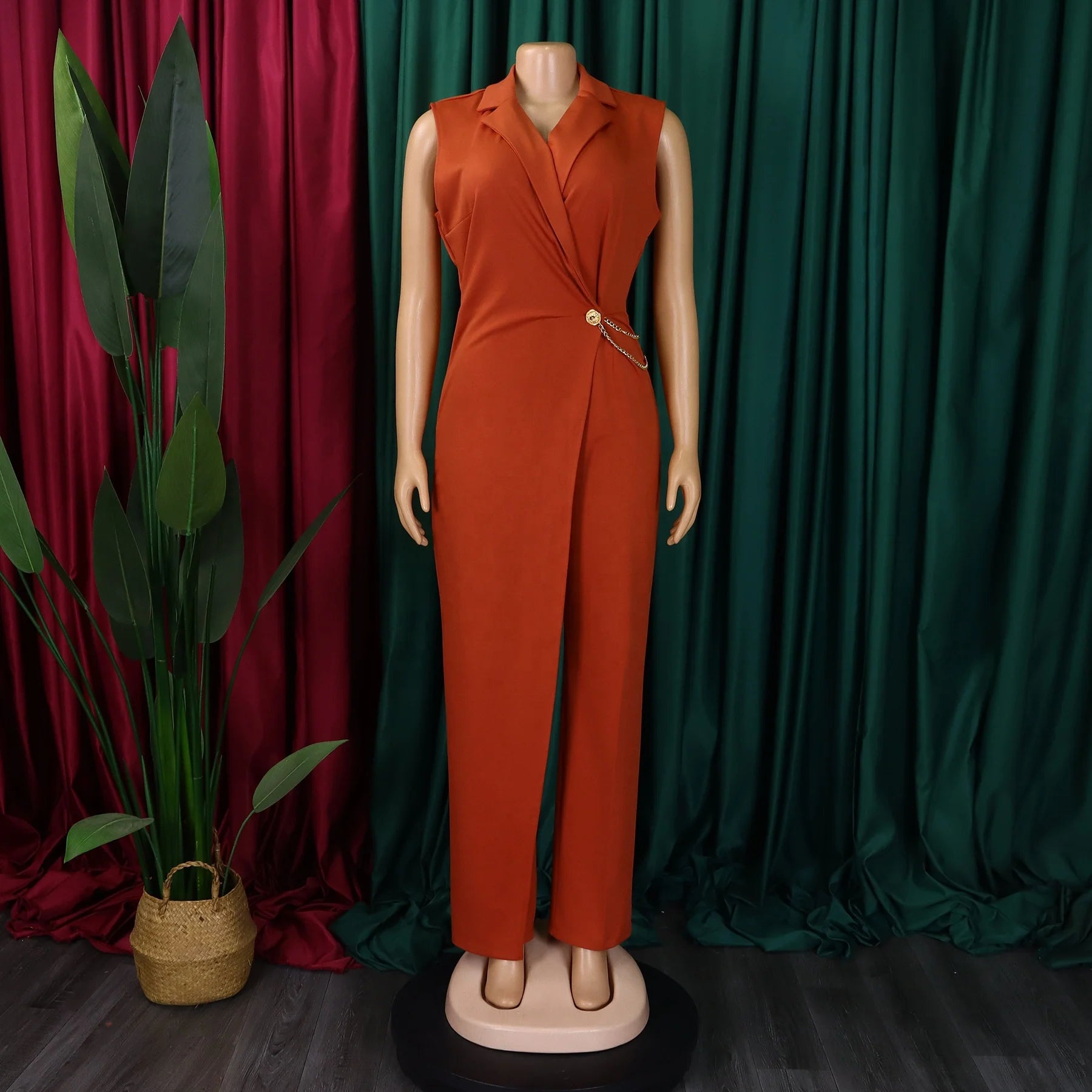 Ärmelloser Damen-Jumpsuit mit hoher Taille, geradem weitem Bein, für Frühling und Herbst