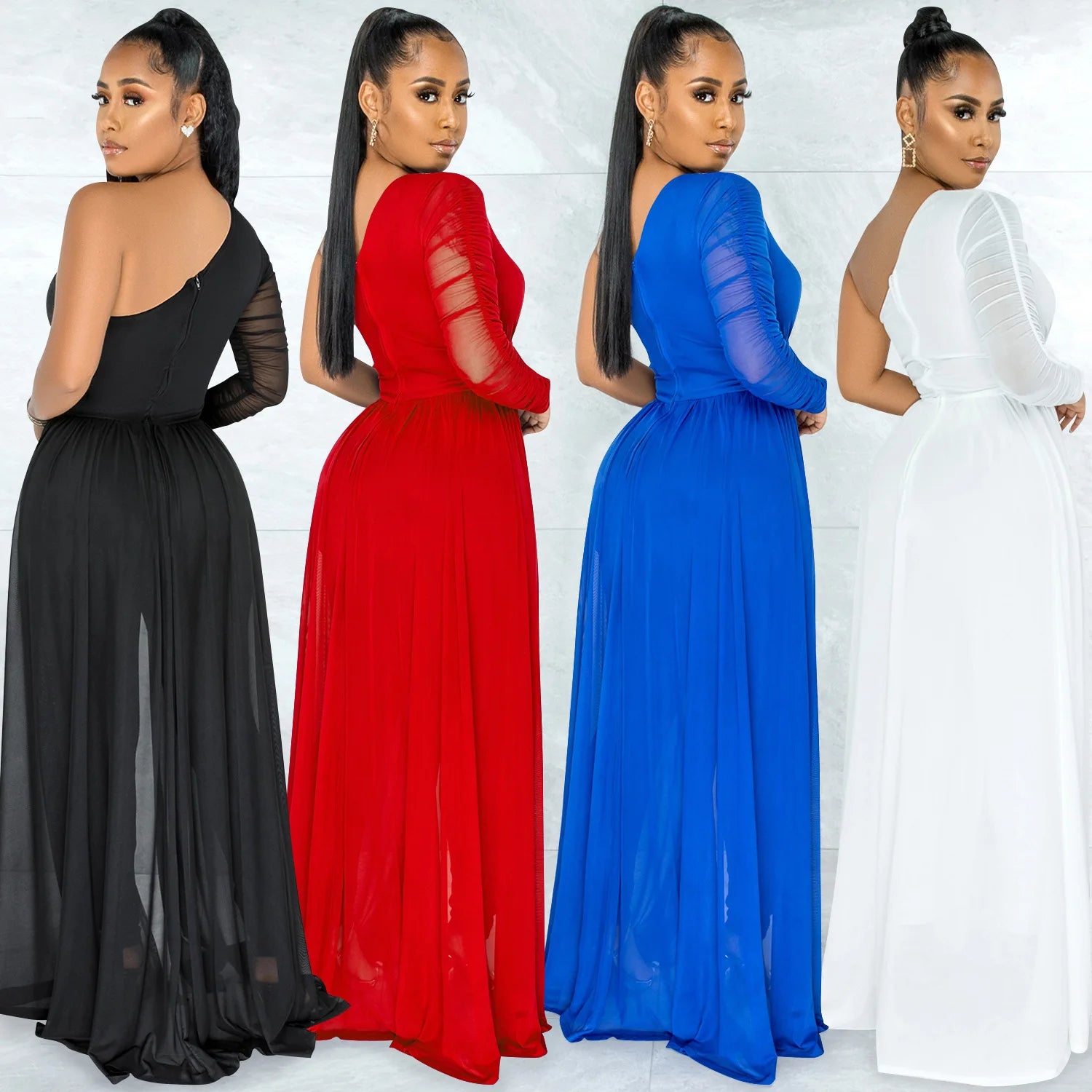 Hot Selling Women's Sexy One-Shoulder Satin Jumpsuit with Long Pants Breathable Mesh for Parties