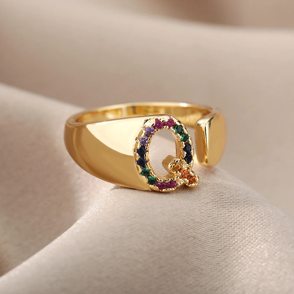 Anelli con lettera zircone arcobaleno per le donne Moda grosso lettera larga AZ anello in acciaio inossidabile matrimonio gioielli Boho spedizione gratuita