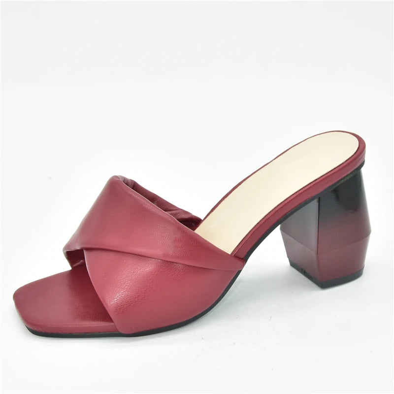 Latest Italian Ladies Shoes Nigerian Women Shoes Pu Leather Slingback Slipper for Party Open Toe Pumps High Heels Sexy Ladies