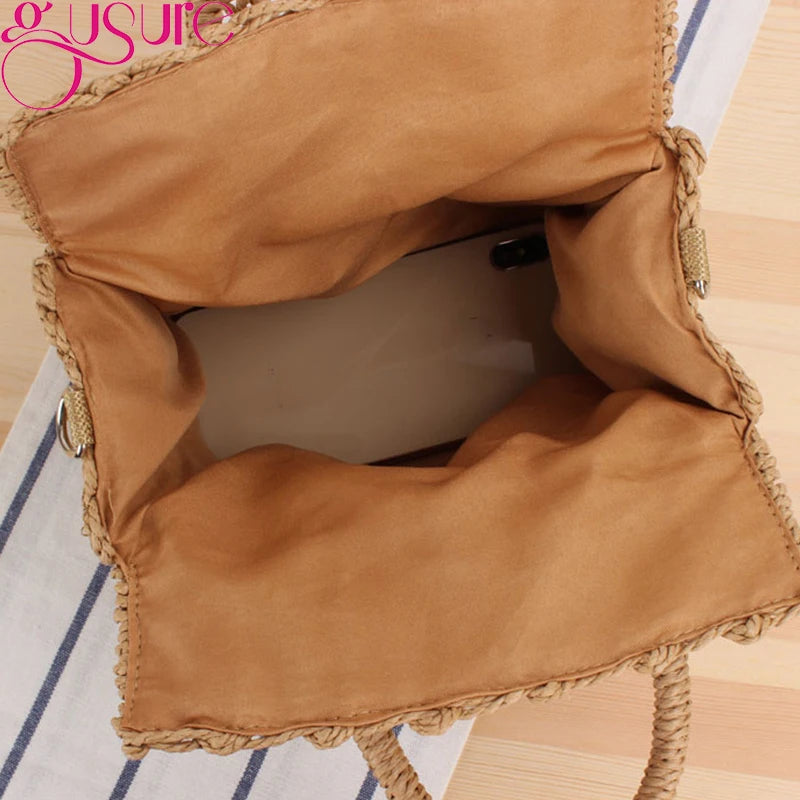 Gusure Ladies Summer Straw Woven Crossbody Bags Casual Small Hasp Shoulder Bag rafia Square Rattan Messenger Bag borse borsa
