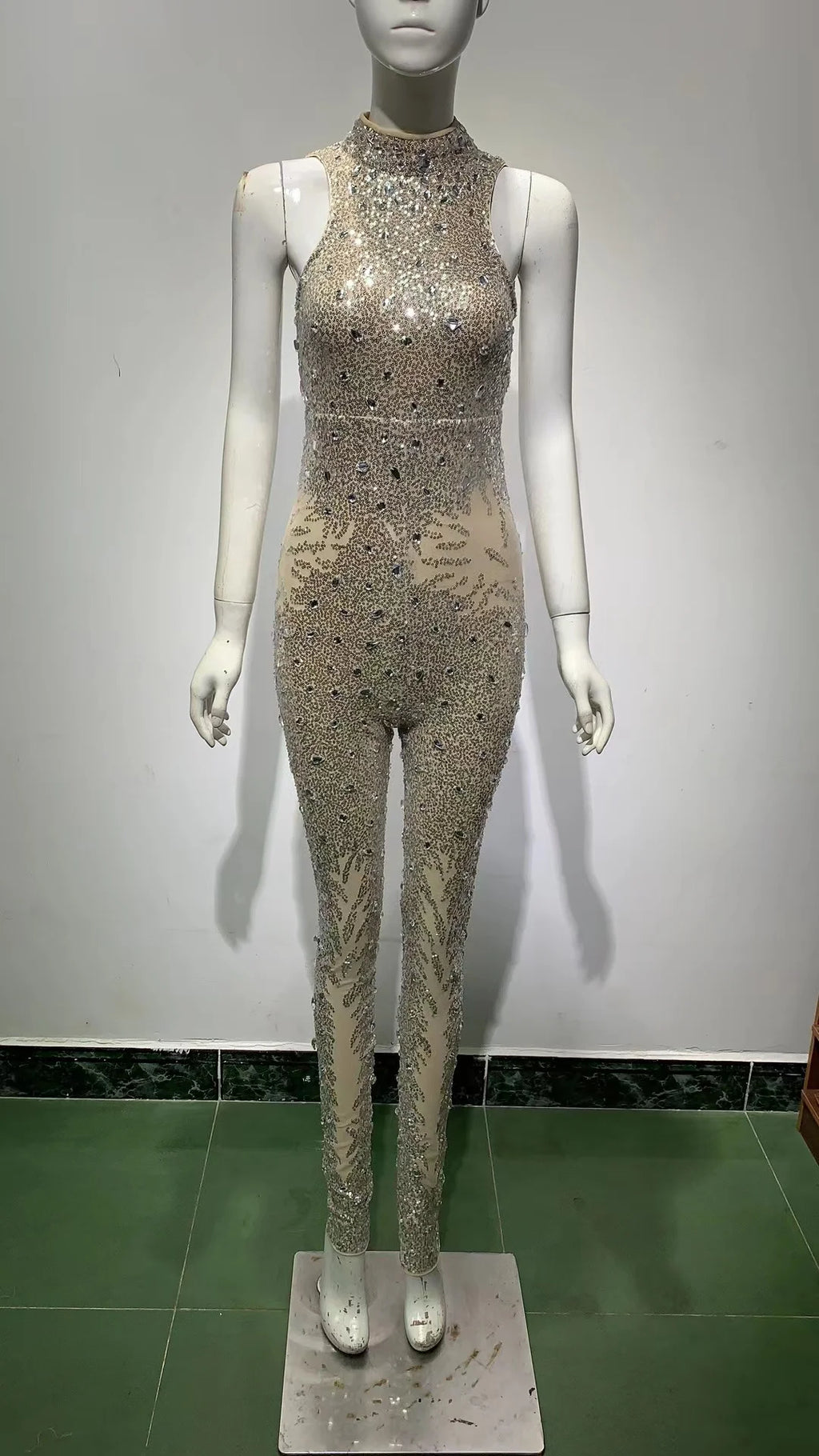 ED2095 Neues Damen-Overall mit hoher Taille, atmungsaktiv, goldener Perlenstickerei, Pailletten, sexy rückenfrei, ärmellos, Hose