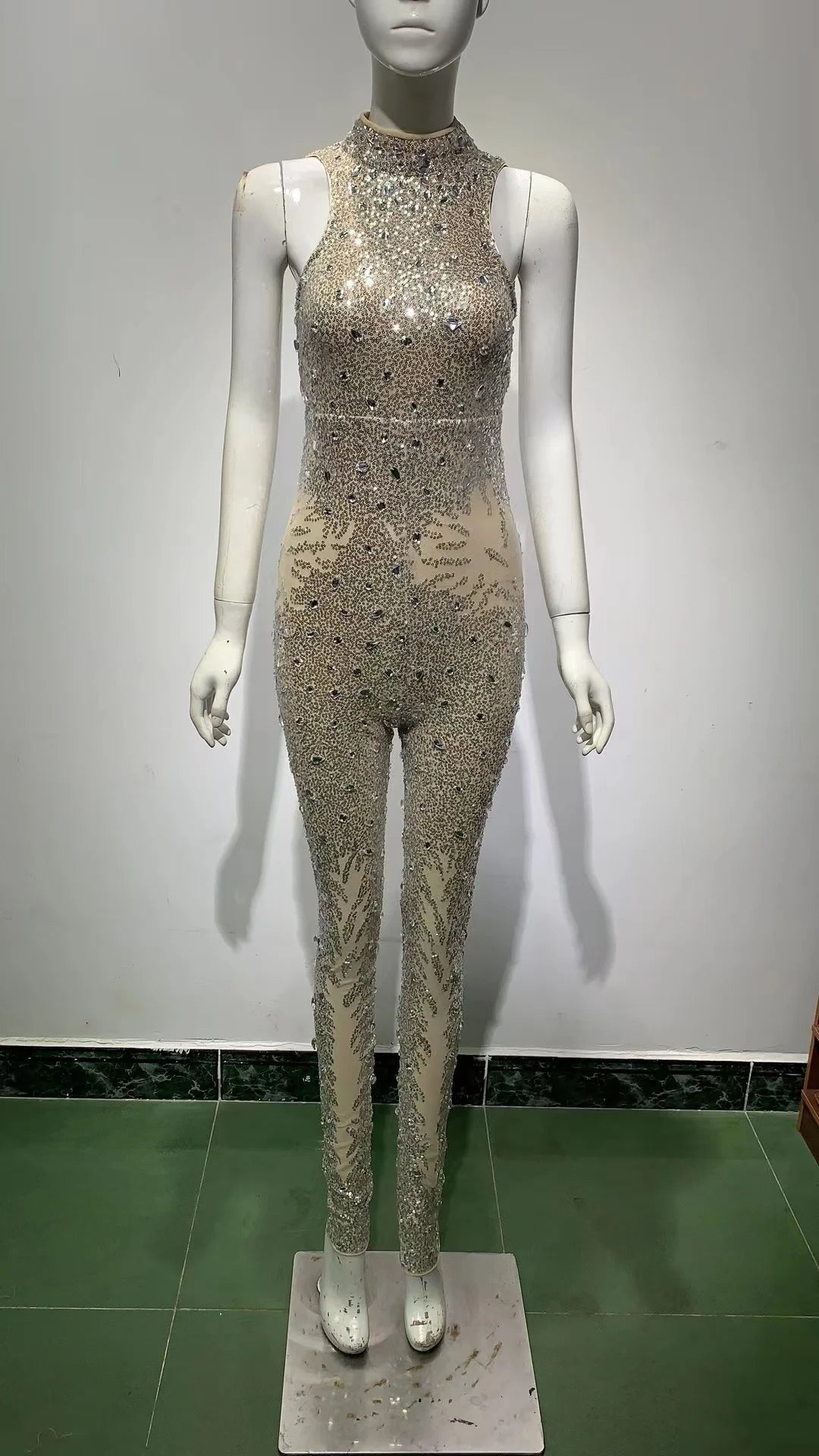 ED2095 Neues Damen-Overall mit hoher Taille, atmungsaktiv, goldener Perlenstickerei, Pailletten, sexy rückenfrei, ärmellos, Hose
