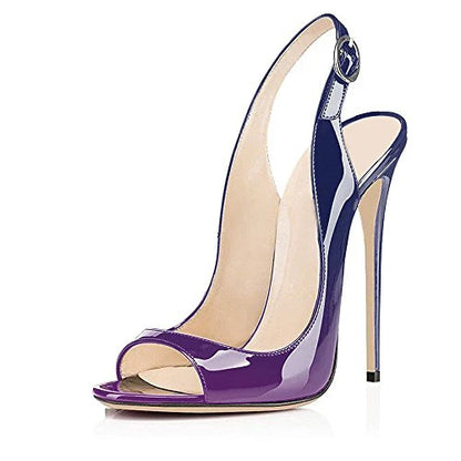 Sandales à talons hauts pour femmes en cuir verni dégradé Escarpins à bride arrière avec boucle Bout ouvert Talon aiguille