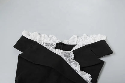 OUDINA Été Nouveau Contrasté Couture Dentelle Femme Haut Bodysuit Combinaison Combinaisons Bodysuits