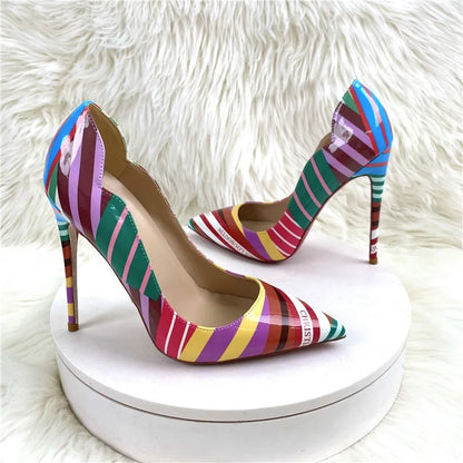 Luxury Women's  High Heels Graffiti Pointed Pump Design Mixed Colors Slip-On Closure Street Sandals for Summer