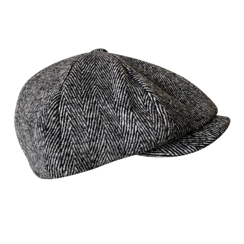 Berretto di lana per uomo Gatsby Cappello Autunno Inverno Uomo Berretti piatti Grigio a spina di pesce Berretti strillone Maschile Sombreros De Hombre Berretti NM01-2