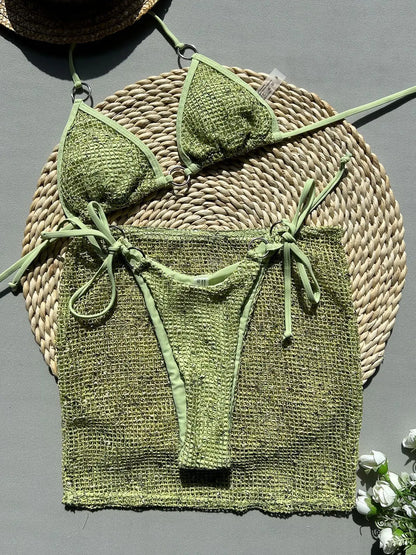 Bikinis Sets Swimsuit for Women Sparkling Sequin Sexy Bikini Swimwear Three Piece Mesh Swimsuit Swimwear for Women