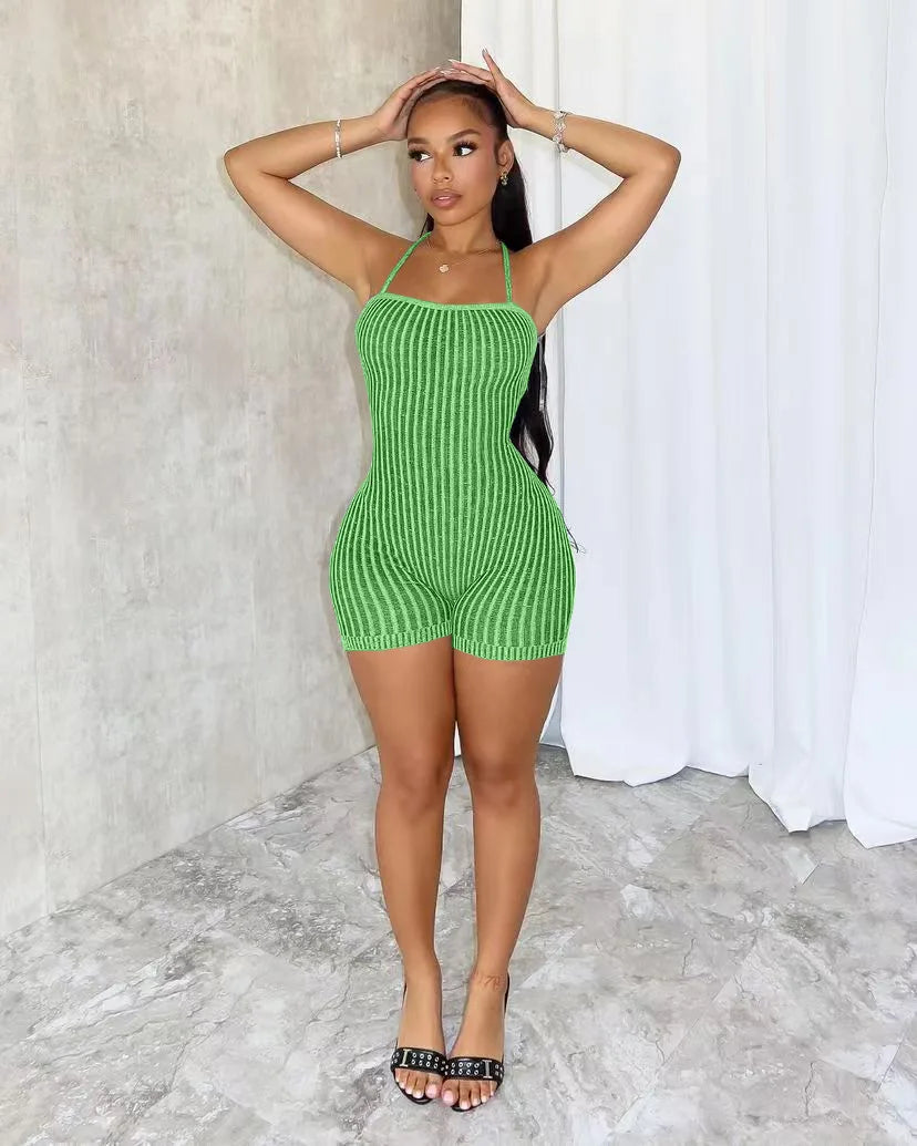 Liu Ming Neue Produkte Sommer Lässig Damen Schmal Ärmellos Neckholder Strickstrampler Damen Shorts Jumpsuit