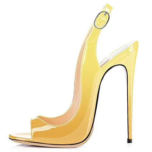 Sandales à talons hauts pour femmes en cuir verni dégradé Escarpins à bride arrière avec boucle Bout ouvert Talon aiguille