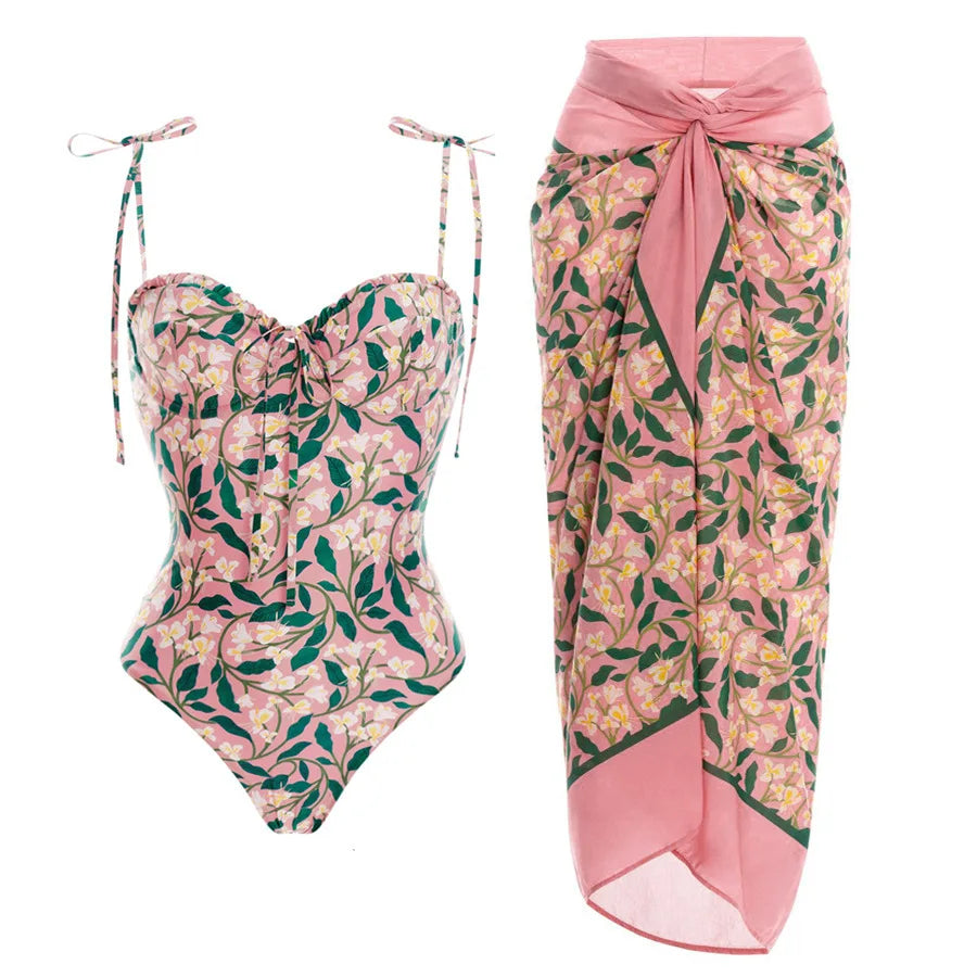 2025 New Two Pieces Swimsuits Swimwear Women Floral Summer Bathing Suits French Retro Style Beachwear Sexy Bikini Swimdress
