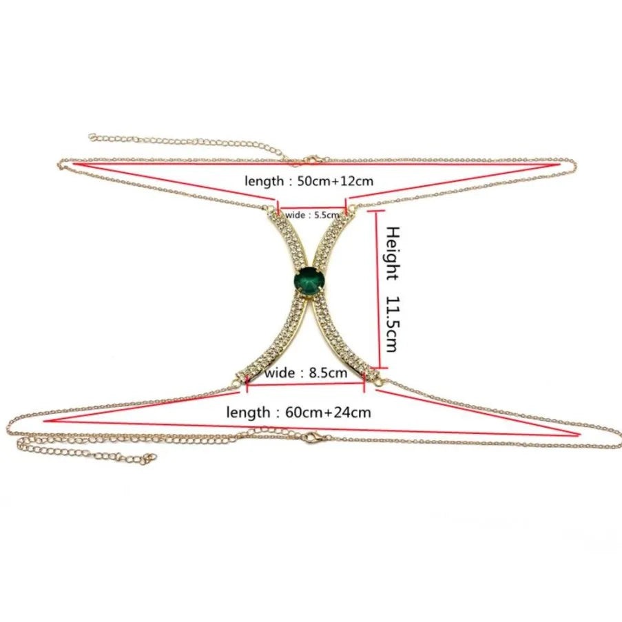 Sexy BodyChain Necklace Elegant Summer Crystal Rhinestone Crossover Waist Belly Chain Bikini Accessories 0762