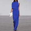 S-3XL New European Solid Shoulder Stacked Neck Jumpsuit Dress Pants