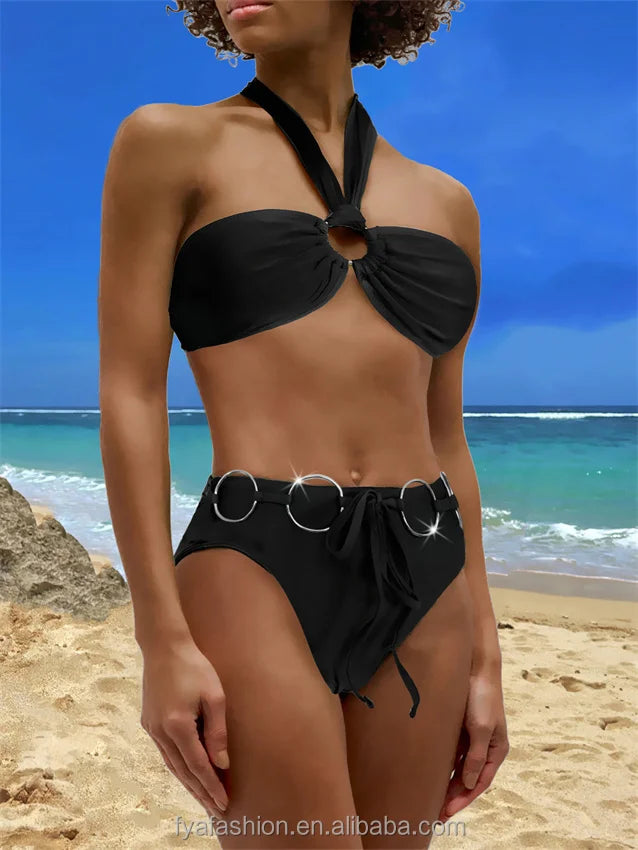 Kundenspezifischer Tube Top Brasilien Sexy Heißer Neckholder Bikini Zweiteiliger Badeanzug Sexy Reife Bikini Mädchen Bandeau Bügel Bademode