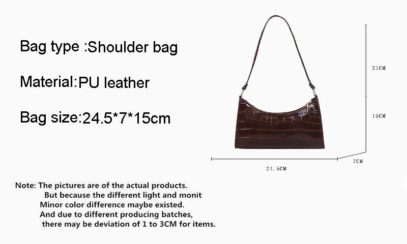 Borse in pelle PU moda per donna Borsa da ascella modello alligatore Borsa da donna piccola borsa a tracolla sotto le ascelle