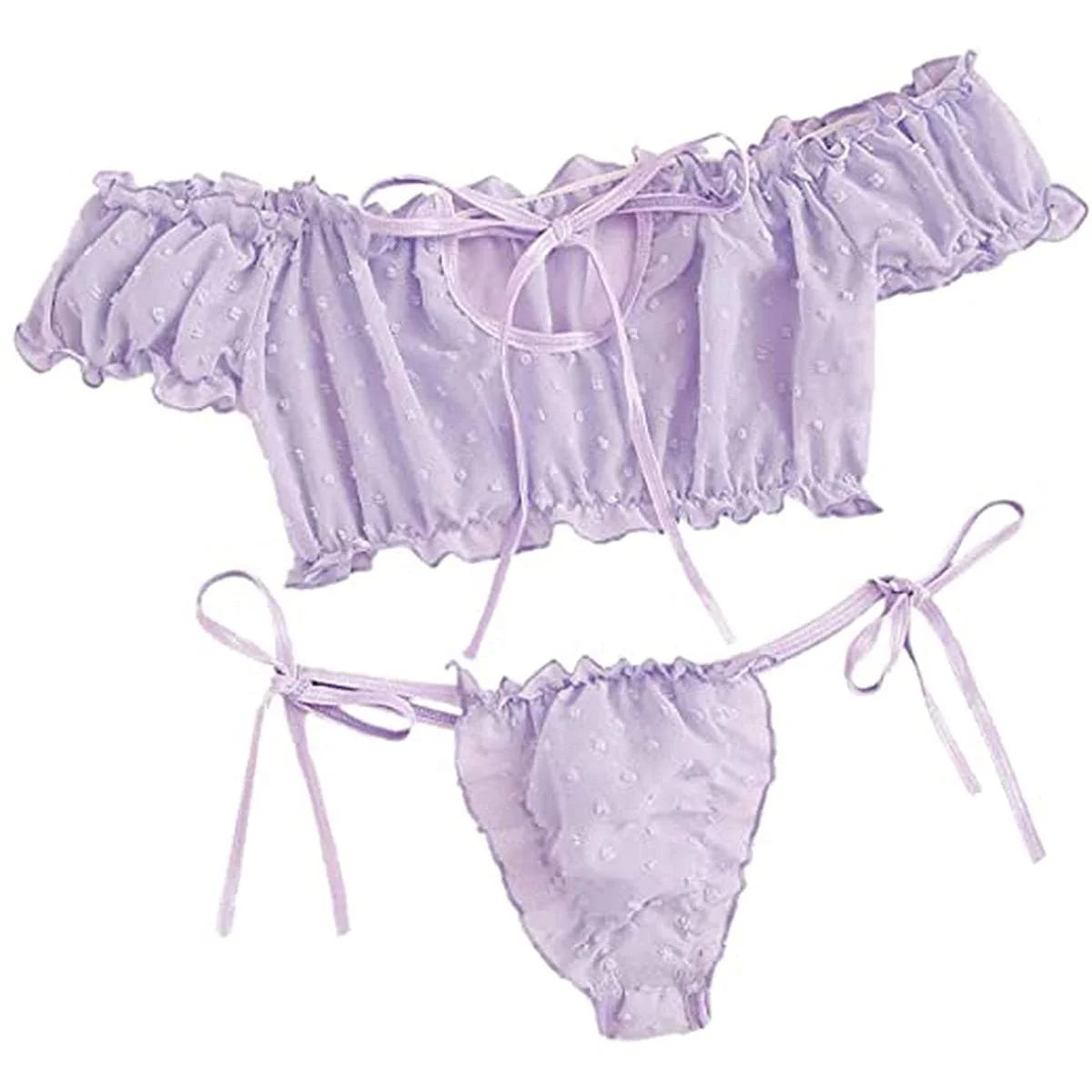 Damen Mädchen Süß Sexy Dessous Bikini Set Kurzarm schulterfrei Schnürung Zweiteiler Anzüge Badeanzüge Strandbekleidung Bademode