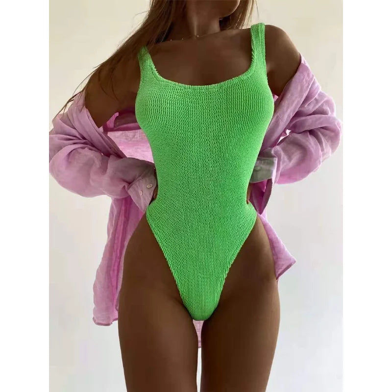 2023 Fashion Push-up High Cut 1-teiliger Bauchweg-Badeanzug Einfarbig Bikini Beachwear Sexy