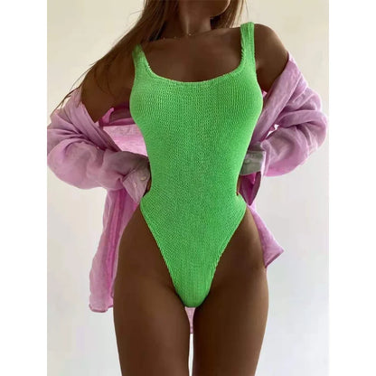 2023 Fashion Push-up High Cut 1-teiliger Bauchweg-Badeanzug Einfarbig Bikini Beachwear Sexy