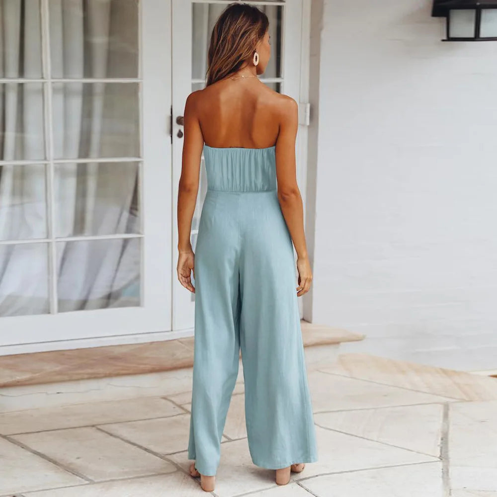 Neue Damen-Sommer-Freizeit-Einteiler, ärmellos, Trägertop, weites Bein, lange Hose