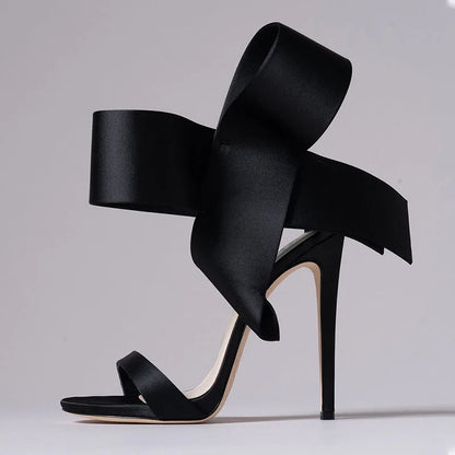 Sandales à talon aiguille en satin avec grand nœud, pour femme, chaussures 2021