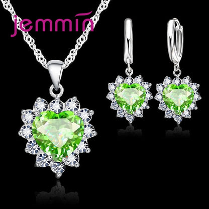 Top di Vendita di Cerimonia Nuziale di Fidanzamento Regalo di Anniversario Dei Monili di Imposta Solido Dell'argento Sterlina 925 Del Pendente Del Cuore Orecchini A Cerchio per Le Donne Ragazze