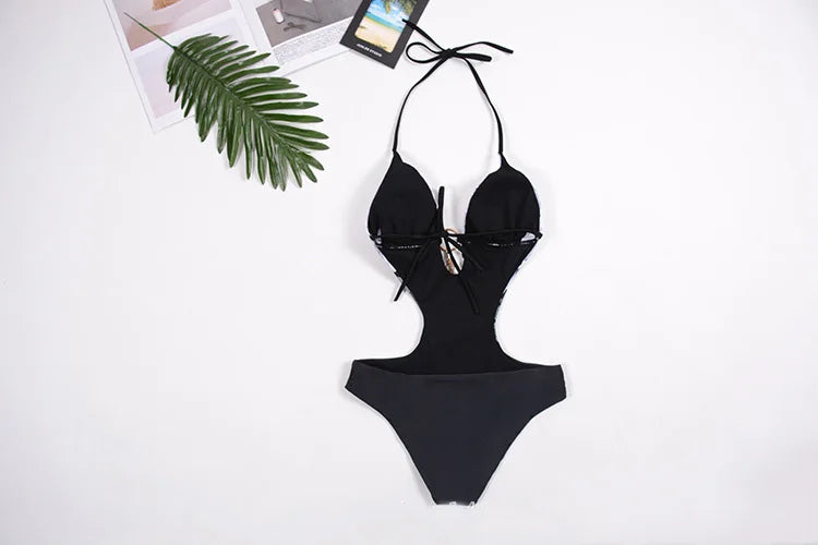 2025 Sexy One Piece Swimsuit Push Up Swimwear Women Monokini Hollow Out Waist Swimsuit Bodysuit Bathing Suit Swim Wear