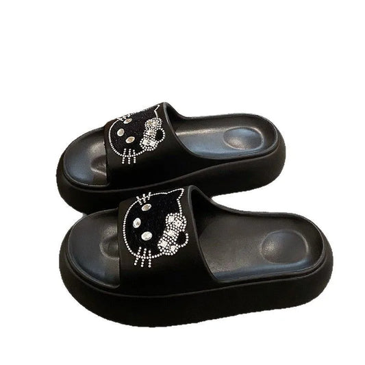 2025 Summer Fashion Sandals KT Cat Cartoon Design One-Word Non-Slip TPR for Slippers Height Increasing Autumn Fashion Trend