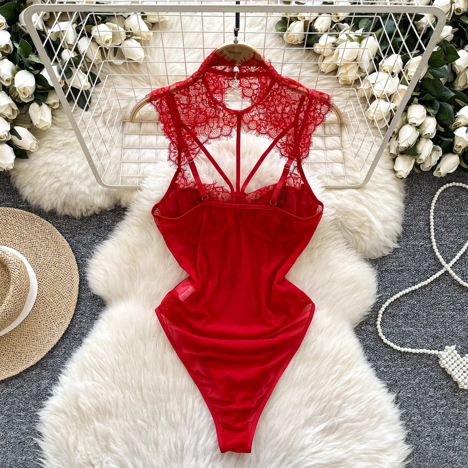 Sommer Y2K V-Ausschnitt Jumpsuit für Damen Ärmellos Hohe Taille Aushöhlen Mesh Bodysuit Großhandel