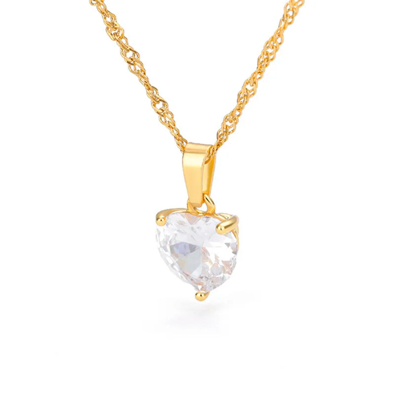 Collane a cuore per donna Collana girocollo in acciaio inossidabile placcato oro con zirconi a forma di cuore Collana girocollo Gioielli Boho da sposa Regalo Femme