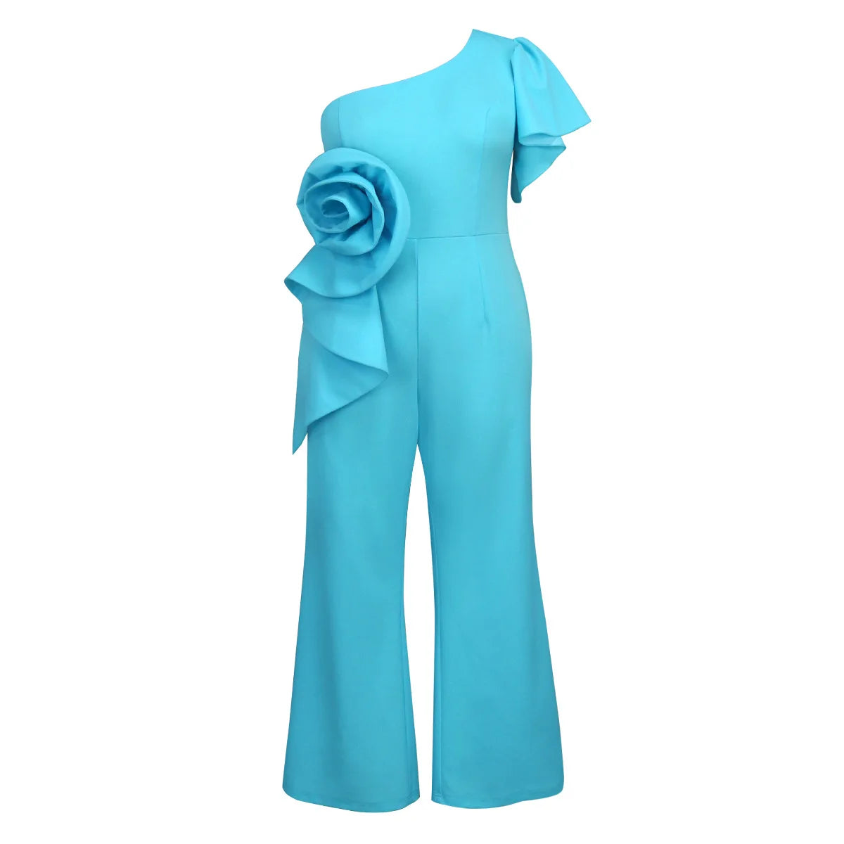 Asymmetrischer schulterfreier Jumpsuit mit Rüschenärmeln und Blumenmuster für Damen in Übergröße