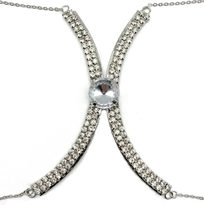 Sexy BodyChain Necklace Elegant Summer Crystal Rhinestone Crossover Waist Belly Chain Bikini Accessories 0762
