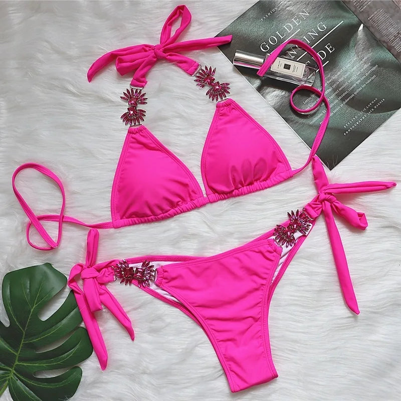 YWBZ-BZ2020037 Maillot de bain pour filles sexy avec cristaux en diamant, accessoires de bikini, maillot de bain brésilien
