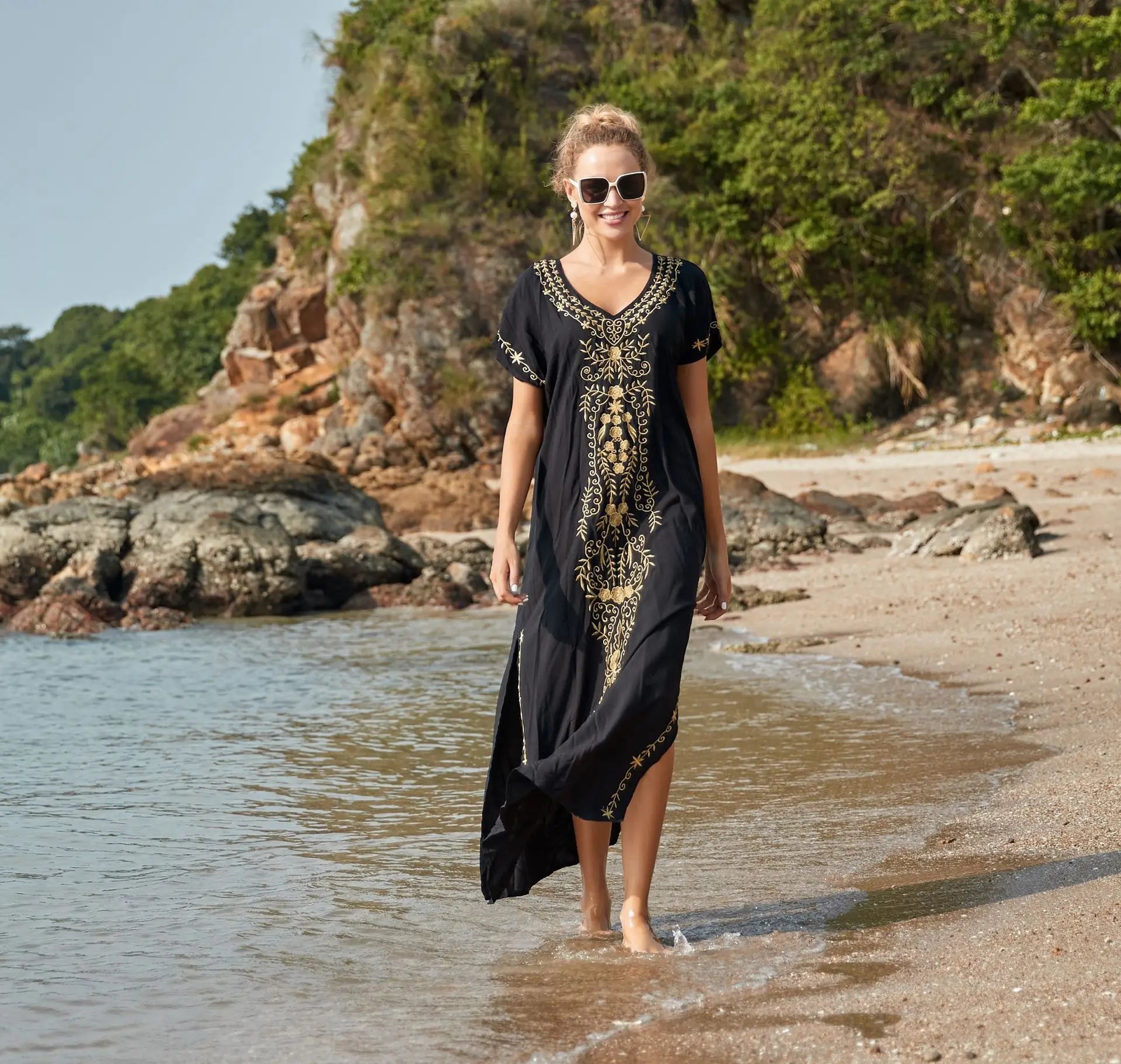 Stickerei Strand Cover-up Saida De Praia Badeanzug Damen Bikini Cover-up Tuniken für den Strand Pareo Sarong Strandmode