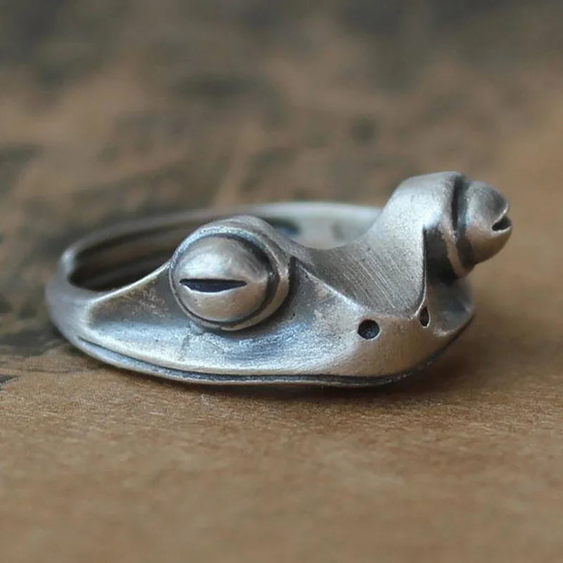 Anelli di apertura a forma di gatto della fortuna carina per le donne Colore argento Vintage rana rospo animale delicato anello di barretta ragazza gioielli di moda
