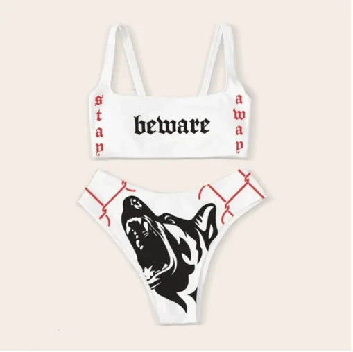 Ensemble bikini imprimé lettres gothiques punk, maillot de bain sexy 2023 pour femmes, motif tête de mort, col en V, maillot de bain tendance