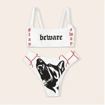 Ensemble bikini imprimé lettres gothiques punk, maillot de bain sexy 2023 pour femmes, motif tête de mort, col en V, maillot de bain tendance