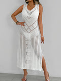 Wholesale Sexy 1 Piece Beach Cover Ups Bikini Crochet Knit Vest Dress Resort Wear Long Maxi Dresses with Slit for Women