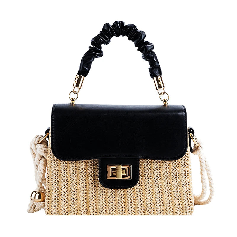 Borsa da spiaggia in paglia per donna 2021 Borsa estiva con manico pieghettato Borsa di design di lusso Borsa a tracolla in colore a contrasto e borsetta Lady Bolsos