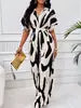 2025 Fashion Frühling Sommer Neue High Waist Kurzarm Jumpsuits Weites Bein Hosen Overalls Damen Bedruckter Sommer Lockerer Jumpsuit