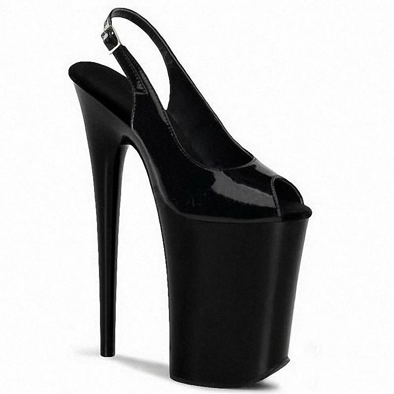 Exotic Stripper Sexy Peep Toe Bride Black Leather Buckle Strap 8 Inches women's Shoes gothic Platform Sandals 20cm Crossdresser