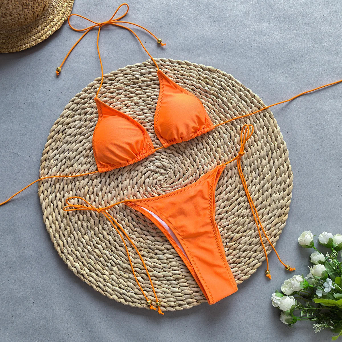 JSN Micro Bikini Sexy Women Swimsuit Female Swimwear Solid Mini Bikini Set Three Piece Thong Swimming Suits