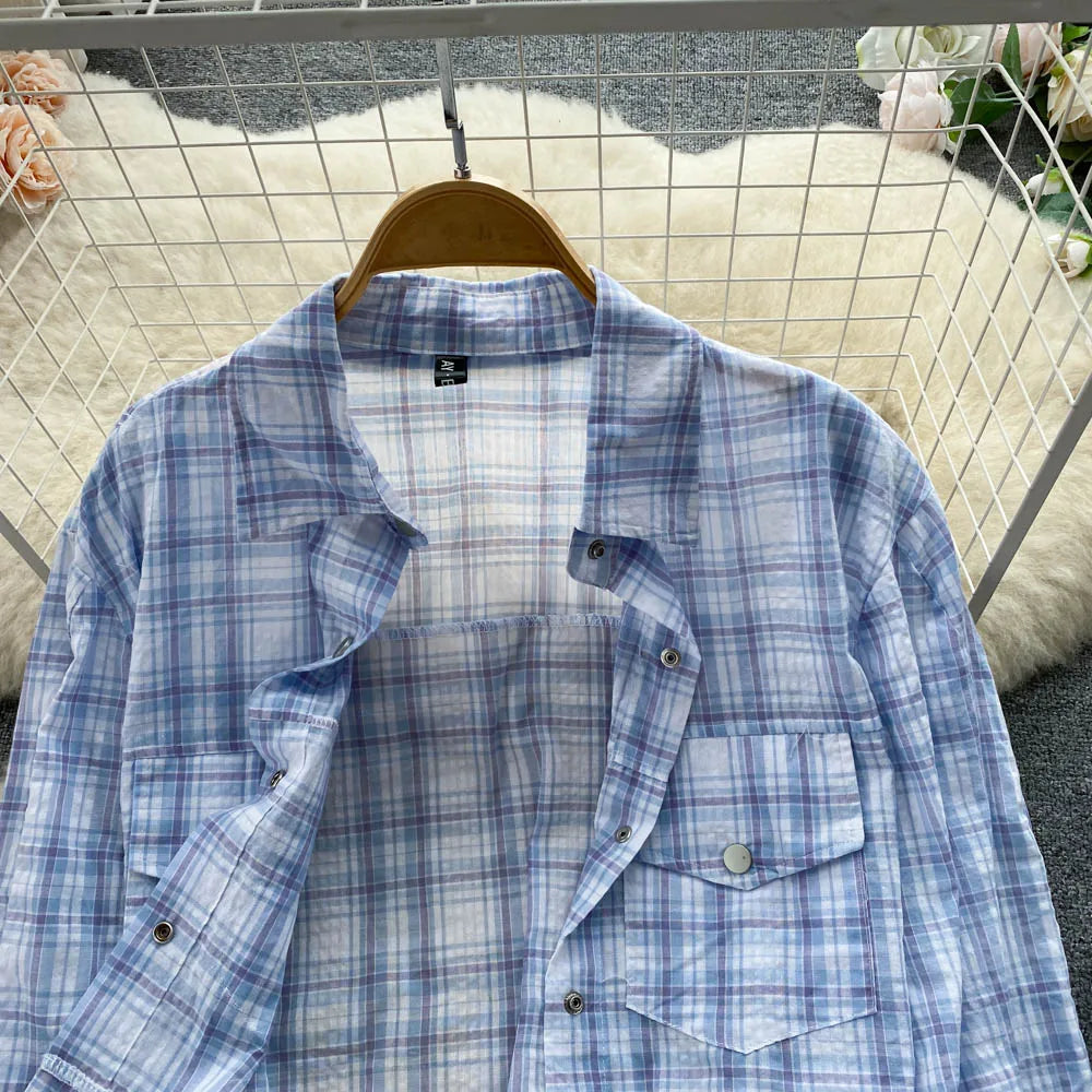 ANSZKTN Sommer Damen Sommeranzug Damen Sonnenschutzhemd Vielseitiger sexy BH Faltenrock Dreiteiler Mode