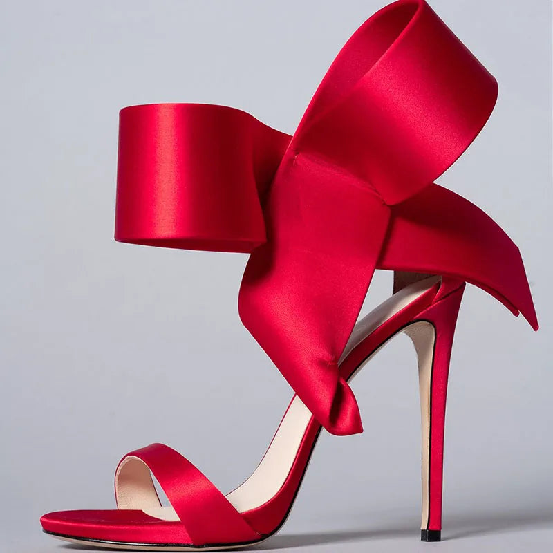 Sandales à talon aiguille en satin avec grand nœud, pour femme, chaussures 2021