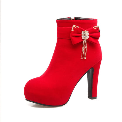 2021 Large Size 32-43 Platform Bow Women Shoes Woman Fashion High Heels Winter Ankle Boots female Footwear Black Blue yhj89