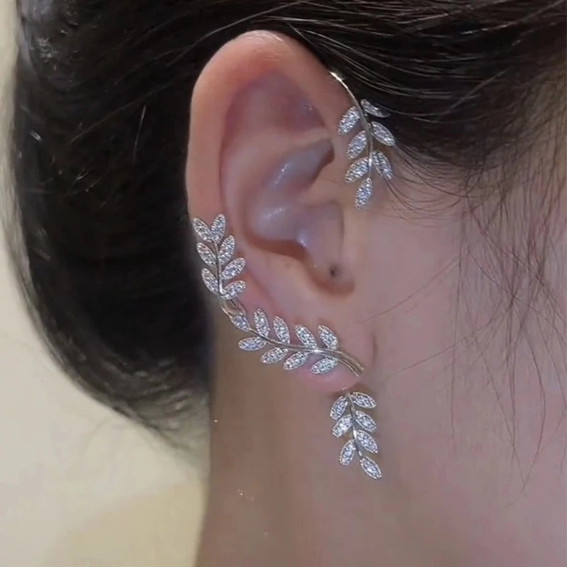 Orecchini a Clip a farfalla con foglia di metallo placcato argento per orecchini da donna senza Piercing gioielli di moda con polsino dell'orecchio in zircone scintillante