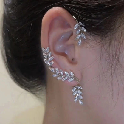 Orecchini a Clip a farfalla con foglia di metallo placcato argento per orecchini da donna senza Piercing gioielli di moda con polsino dell'orecchio in zircone scintillante