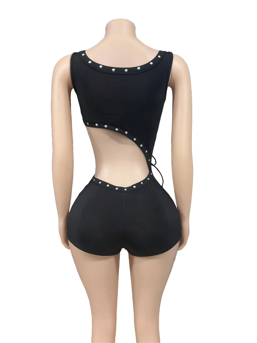 F1429-2026 Sommerkleidung Damen Jumpsuits Ösen Aushöhlen Schwarz Bodycon Jumpsuit Shorts Weiblich