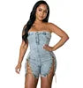 Y218117 High Quality Summer Jeans Jumpsuits Women Copper Chains Hollow Out Strapless Jeans Rompers Denim Jumpsuit for Women