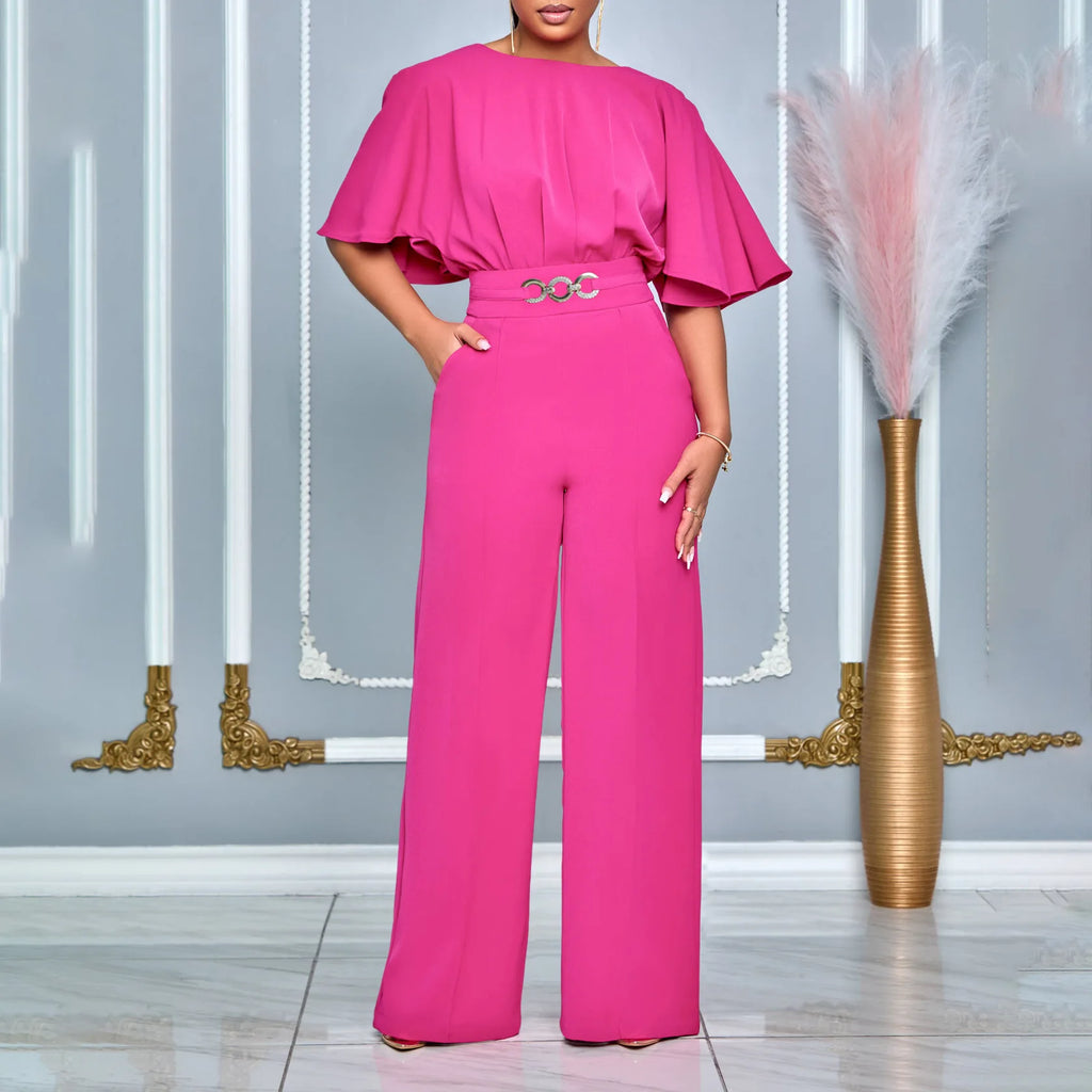 D3276 Loose Fit Fashion Overall mit Rundhalsausschnitt, hohem Bund, weitem Bein im afrikanischen Stil, aus Canvas-Stoff