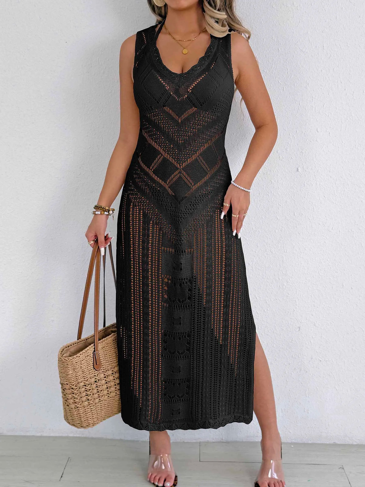 Vente en gros Sexy 1 pièce Cache-maillot de plage Bikini Gilet en crochet Robe de villégiature Robes longues maxi avec fente pour femme